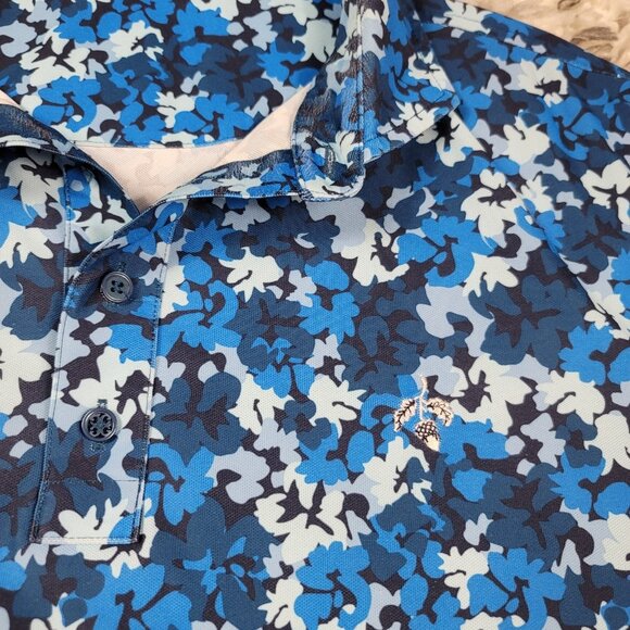 G/Fore Polo Shirt Men's XL Blue Floral Print Geometric Performance Golf Stretch - Picture 3 of 10